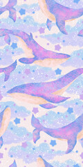 Pastel Color Lazy Whale Cloud Pattern