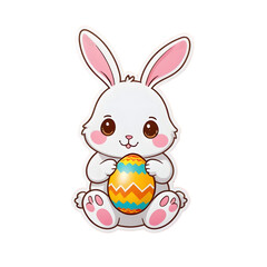 Adorable Cartoon Rabbit Holding a Decorated Easter Egg with a Sweet Smile, Ideal for Festive Celebrations and Seasonal Greetings