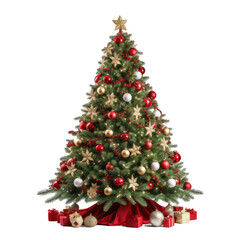 Christmas tree decoration with gift underneath transparent background