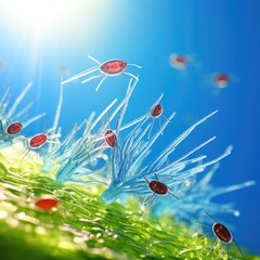 A close-up of a bunch of bugs on a plant. Generative AI.