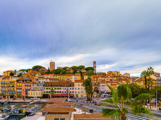 Aerial view of Cannes, a resort town on the French Riviera, is famed for its international film...