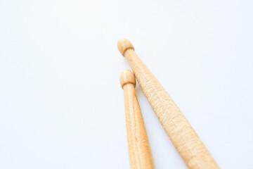 wooden drumstick isolated on white background, object for play drum