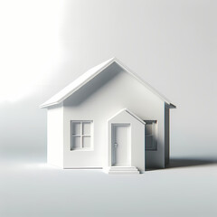A minimalistic depiction of a house with a white exterior, set against a simple, plain background. The house should have a basic geometric shape