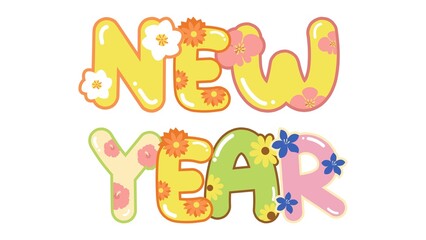 isolated floral theme new year greeting element
