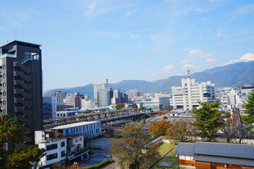 Cityscape of Kofu from Maizuru Castle Park in Yamanashi, Japan - 日本 山梨 甲府の街並み 舞鶴城公園からの景色