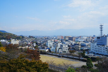 Cityscape of Kofu from Maizuru Castle Park in Yamanashi, Japan - 日本 山梨 甲府の街並み 舞鶴城公園からの景色