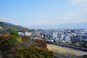 Cityscape of Kofu from Maizuru Castle Park in Yamanashi, Japan - 日本 山梨 甲府の街並み 舞鶴城公園からの景色
