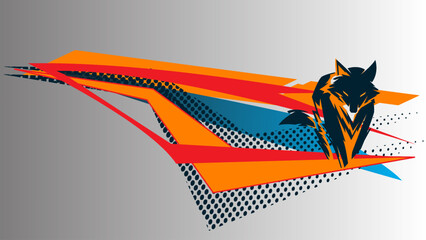 Sport car sticker stripes. Halftone design effects with Wolf character  - obrazy, fototapety, plakaty
