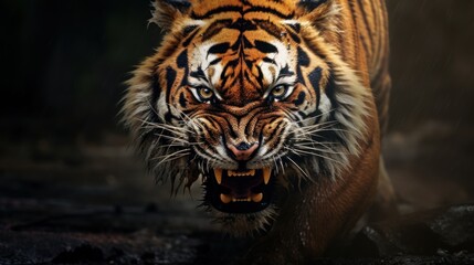 angry tiger background wallpaper ai generated - obrazy, fototapety, plakaty