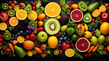 colorful fruits and vegetables background wallpaper ai generated