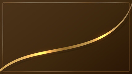 Abstract ribbon with glowing light effect with frame on brown background.