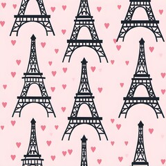 Eiffel Tower Seamless Pattern Pink Color, symbol of romance and charm in Paris.