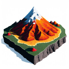 Volcanoes Gouache With White Background