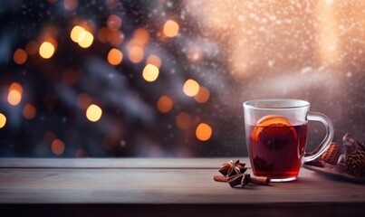 Mulled wine for celebrating Christmas Eve at the Christmas tree. copy space