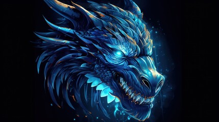 blue dragon neon background wallpaper ai generated