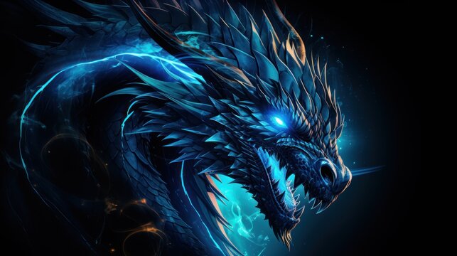 blue dragon neon background wallpaper ai generated