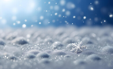 Falling snowflakes and Bokeh with white and blue background.