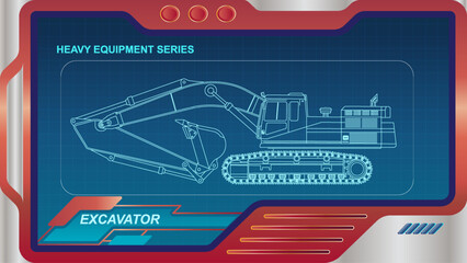 The wallpaper of A futuristic dashboard and screen with heavy equipment hologram interface technology. Excavator model.