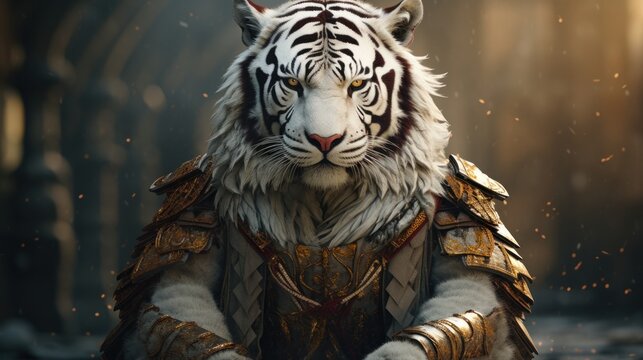 King Tiger white knight background wallpaper ai generated image