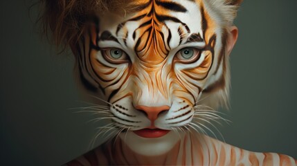woman tiger face tiger background wallpaper ai generated