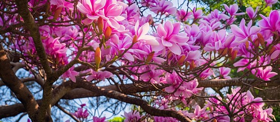 In Hawaii, during the colorful summers, nature blooms with an abundance of beautiful flowers in vibrant shades, like the tropical pink petals of a tree in a green garden, creating a stunning natural