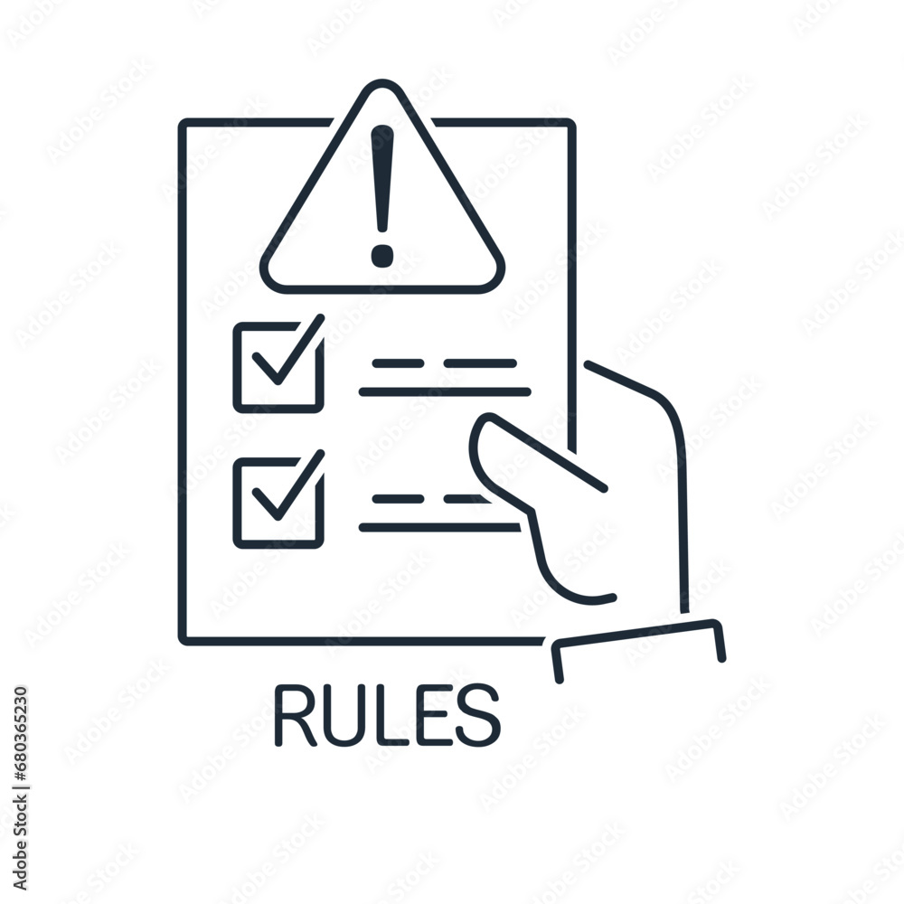 Poster control instructions. rules and guidelines. vector linear illustration icon isolated on white backgr