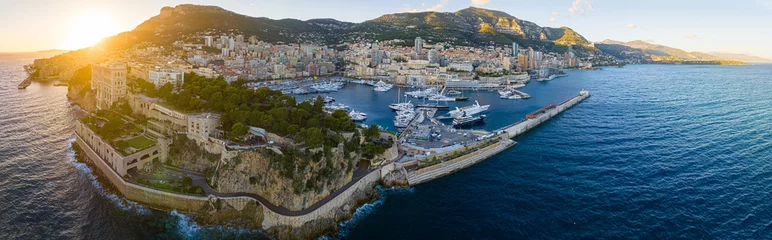 Papier Peint photo Lavable Europe méditerranéenne Sunset view of Monaco, a sovereign city-state on the French Riviera, in Western Europe, on the Mediterranean Sea