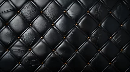 Fotobehang Ornate black leather background - elegant stitching - background © Jeff