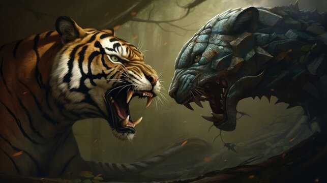 tiger vs angry tiger background wallpaper ai generated