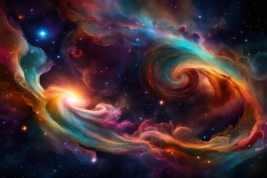 A vibrant and colorful space galaxy with swirling nebulae and distant stars.