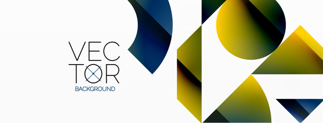 Abstract masterpiece formed by delicate interplay of circles, squares, and triangles. Geometric elements converge in harmonious chaos, evoking sense of modern creativity. Symphony of shapes