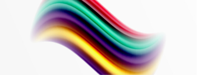 Rainbow color silk blurred wavy line background on white, luxuriously vibrant visually captivating backdrop. Stunning blend of colors reminiscent of rainbow, silky and gracefully blurred wavy pattern