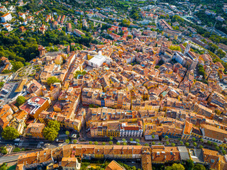 Aerial view of Grasse, a town on the French Riviera, known for its long-established perfume industry
