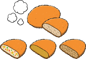 手描き風コロッケの断面イラスト