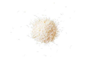 Closeup of a pile of organic basmati rice isolated on a transparent background without shadows from...