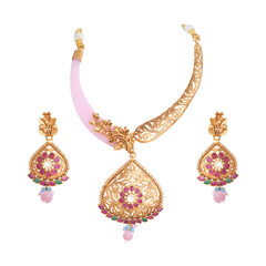 indian traditional gold necklace set isolate on white background 