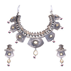 indian traditional gold necklace set isolate on white background 