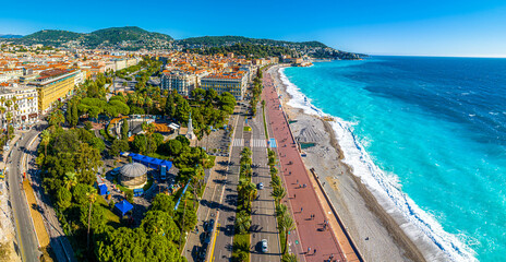 Aerial view of Nice, Nice, the capital of the Alpes-Maritimes department on the French Riviera