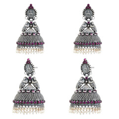 Jhumka Earrings Antique Silver Indian Earrings Bridal Jewelry Temple Jewellery Lakshmi Earrings...