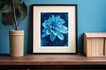 Cyan Serenity: Vintage Cyanotype Photography Print featuring Captivating Cool Blue Hues