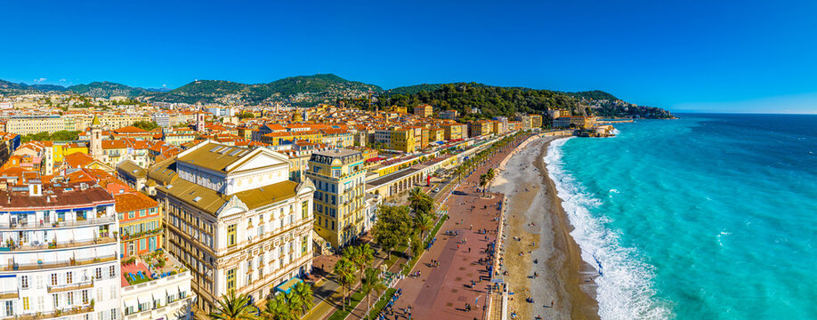 Fototapeta Aerial view of Nice, Nice, the capital of the Alpes-Maritimes department on the French Riviera