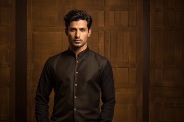Obraz premium A man in a brown shirt and black pants. Generative AI.