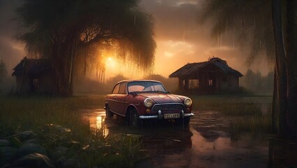 Obraz premium ancient car dark cinematic look digital art photography