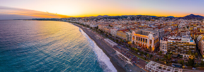 Sunset view of Nice, Nice, the capital of the Alpes-Maritimes department on the French Riviera