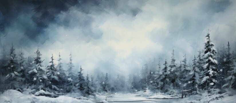 In the abstract landscape, the winter sky held a watercolor palette, painting a beautiful contrast of light and darkness upon the snow-covered forest and textured wood of the trees, while the clouds
