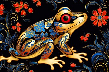 Froggy Fashion: Illustrative Decorative Pattern in Vibrant Colors