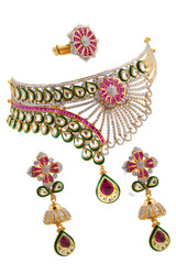Indian bridal wedding golden and green Polki necklace choker