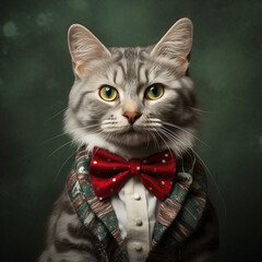 Cat in Christmas hat . Beautiful Kitten in Santa Claus xmas red hat.