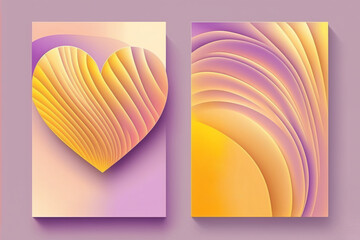 Set of vector cards for Valentine's day. Watercolor hearts drawn by a brush. Simple, minimalistic, holiday cards. Abstract pastel gradient cute cover template.
