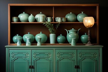 Antique Porcelain Display: Jade Color Enchants with Elegant Historic Design